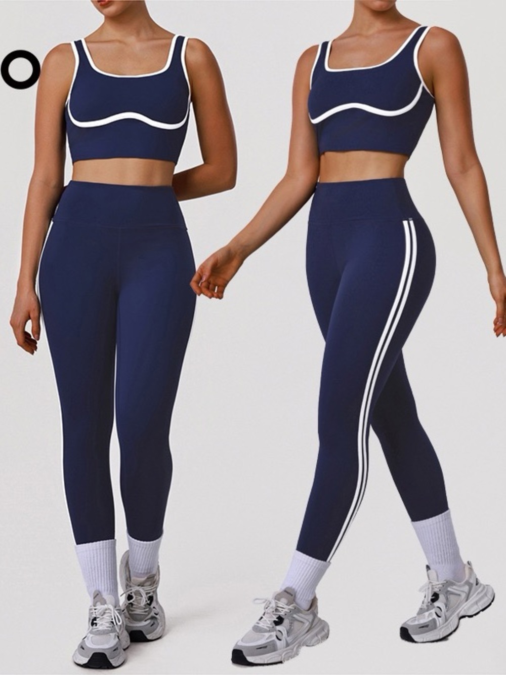 ALO Yoga Navy and White Contrast Sports Bra
